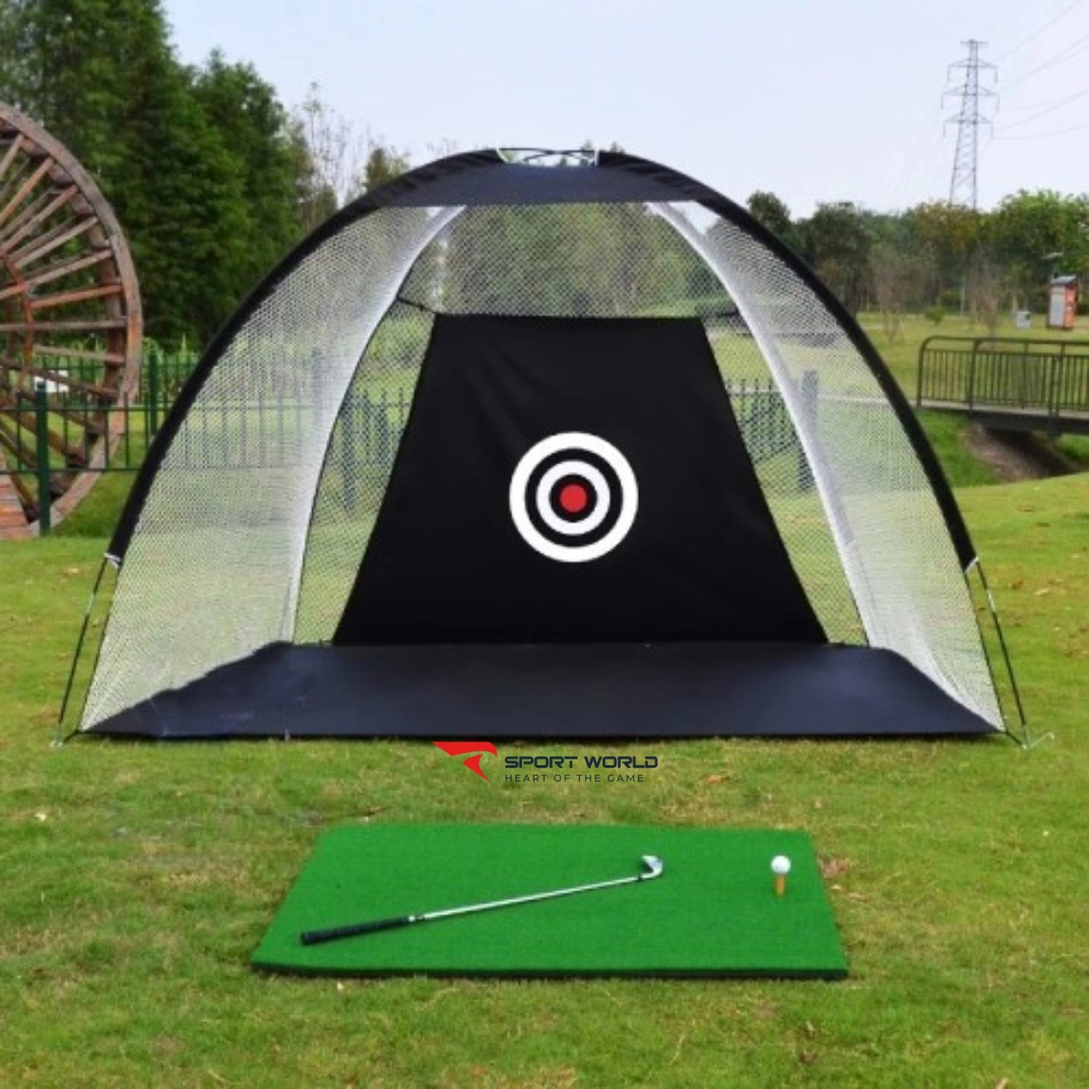 Combo Lồng Lều Lưới Tập Golf 2x1.4m + Thảm Putt Nhựa Đen + Giỏ Tập Chip+ Khay Bóng Nhựa và Thảm Swing 1.2x1.2m