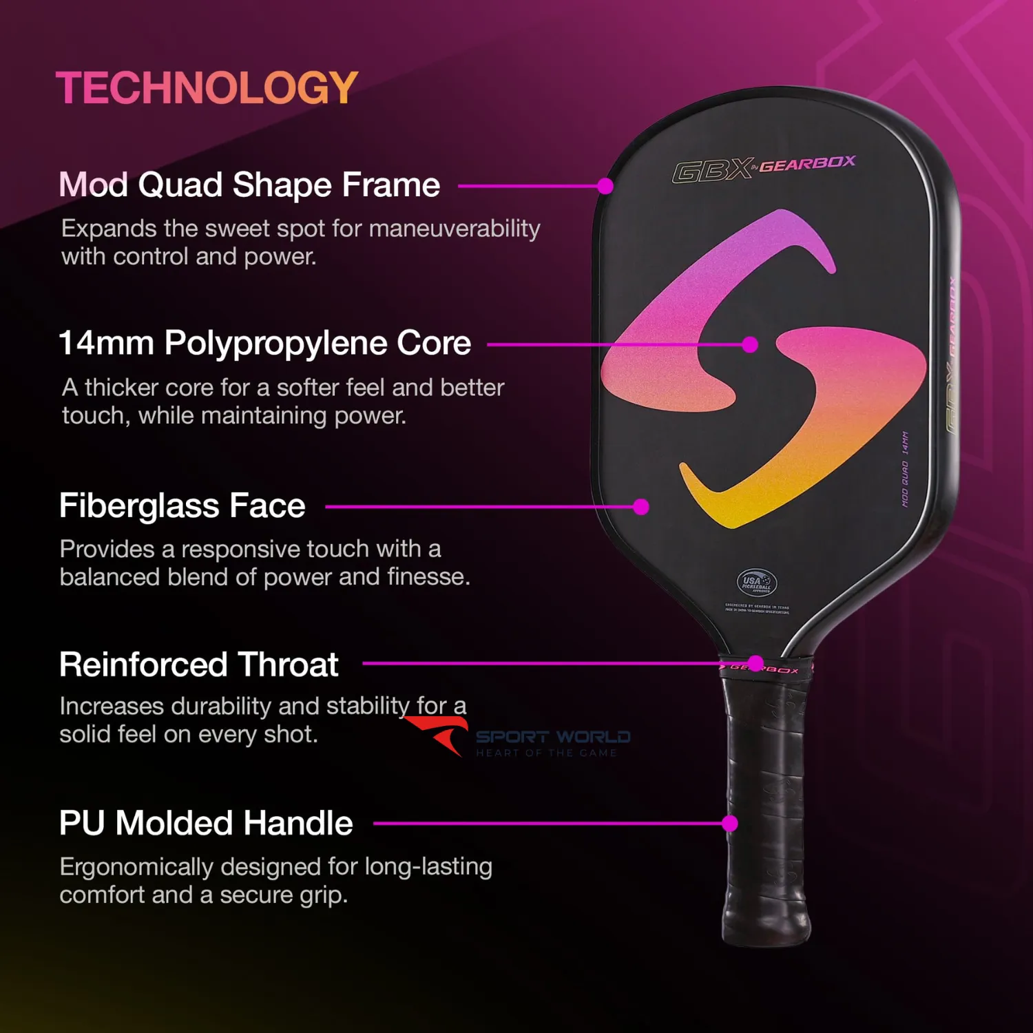 Vợt Pickleball Gearbox GBX ModQuad 14mm