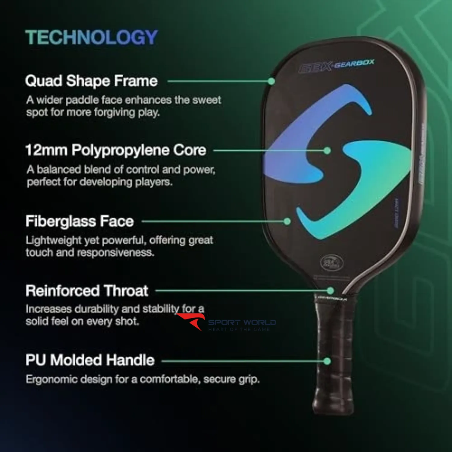 Vợt Pickleball Gearbox GBX Quad 12mm