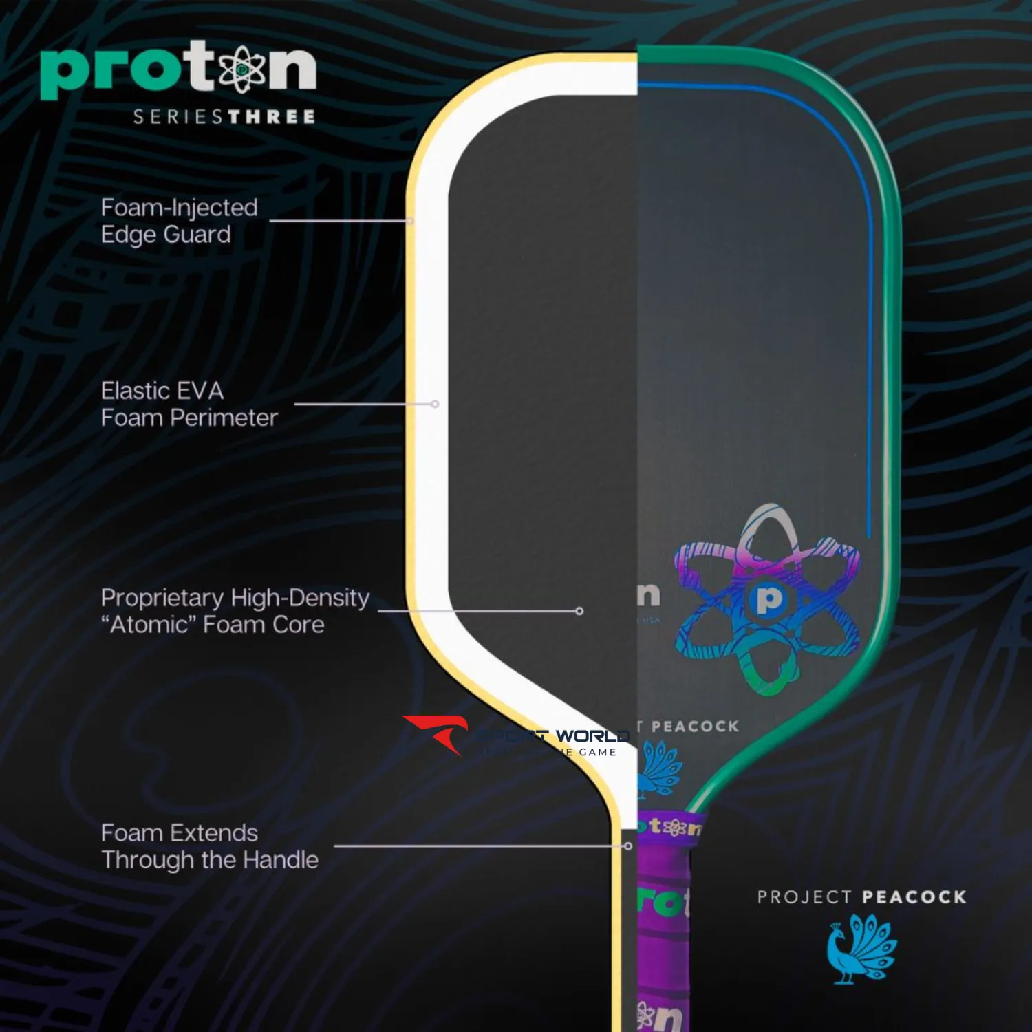 Vợt Pickleball Proton Series Three - Project Peacock Elongated 15mm