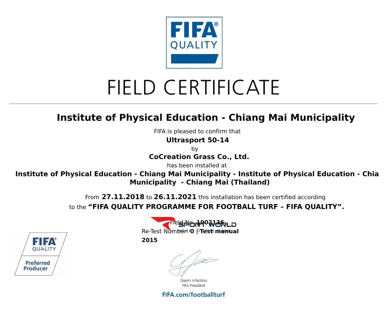 Chứng chỉ FIFA sân bóng