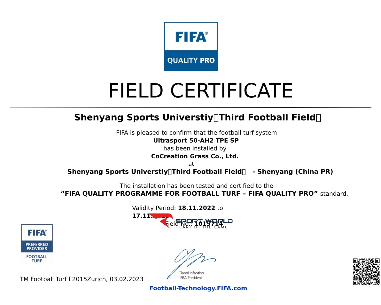 Chứng chỉ FIFA cho sân bóng