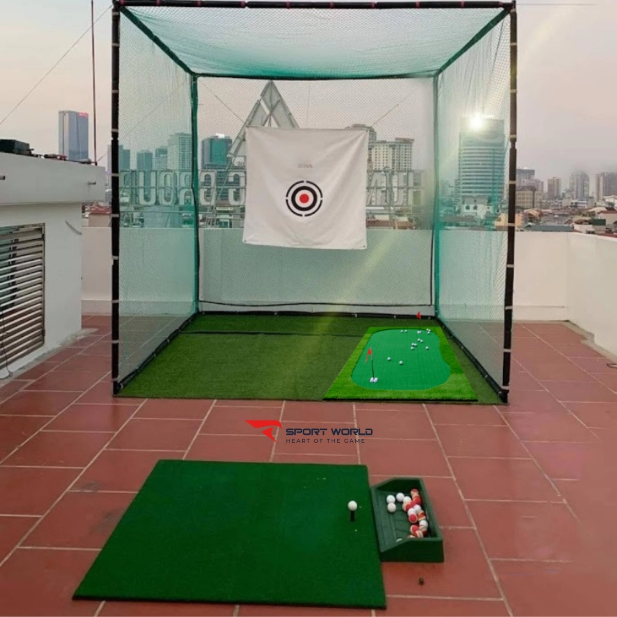 Combo Khung Lưới Lồng Tập 3x3x3m, thảm swing 1.5x1.5m, cỏ nhân tạo lót nền và thảm putt 1.25x2.5m